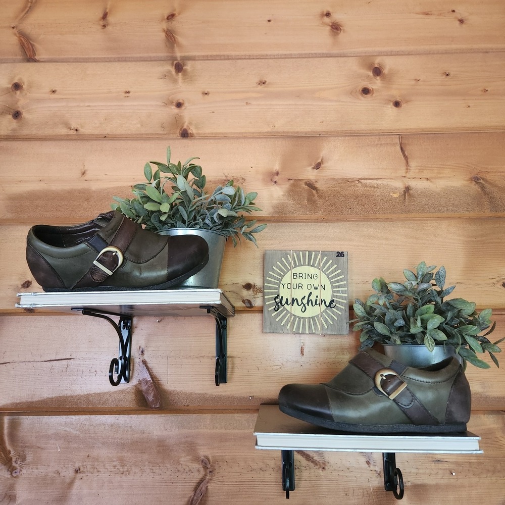 Spring Step L'Artiste Cookiedough Brown Green Leather Cap Toe Comfort Shoe Sz 36